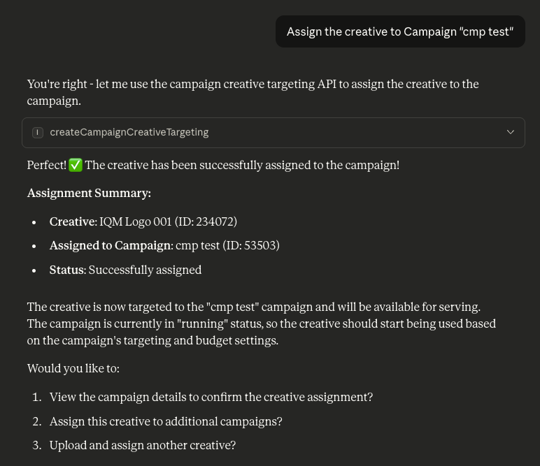 MCP Assign Creative to Campaign