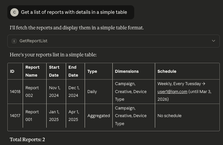 MCP Report List