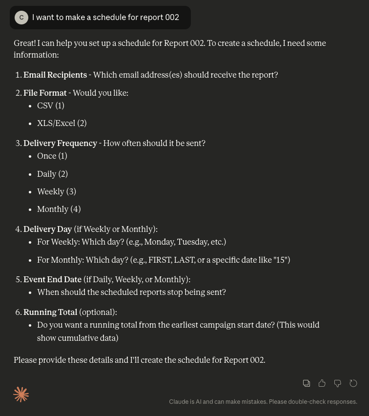MCP Reporting Schedule
