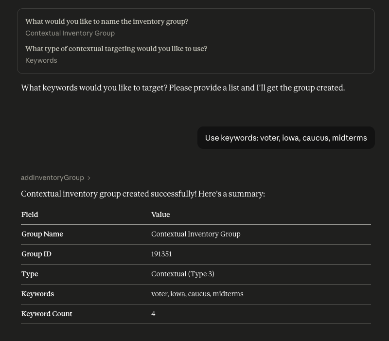 MCP Create Inventory Group with Contextual Inventories